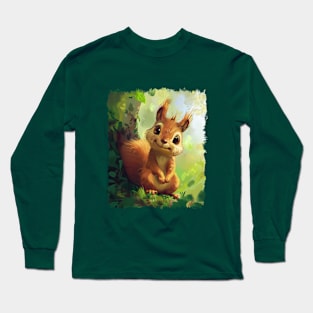 Charming Squirrel Illustration - Playful Nature Art Long Sleeve T-Shirt